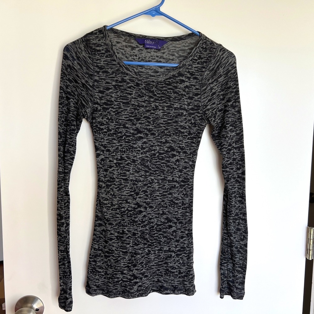 Miley Cyrus Max Azria Womens M Black Gray Space Dye Long Sleeve Knit Top